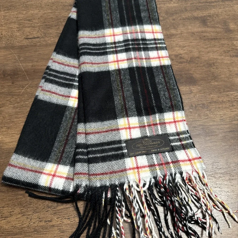 100% Cashmere Hand Tailored Black Plaid Winter Scarf Tartan 12x60 Germany
